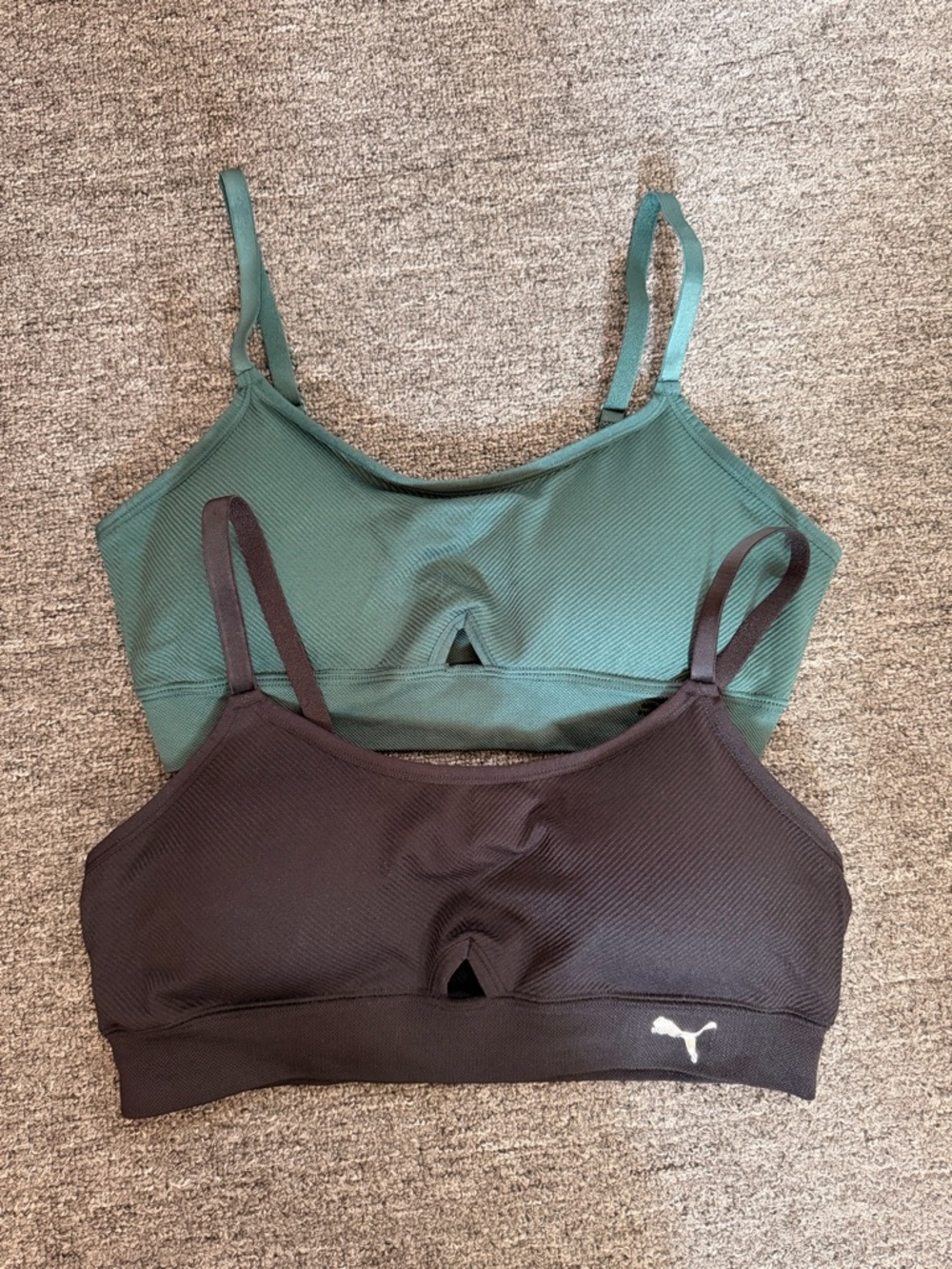 Puma Dual-Pack Ribbed Bralettes in Black and Green NWOT